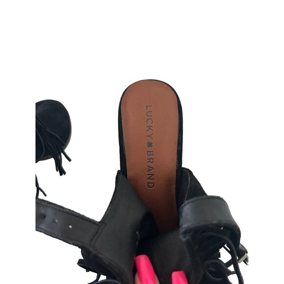 LUCKY BRAND Womens Liennah Black Fringe Heels Size 8 - Picture 7 of 8